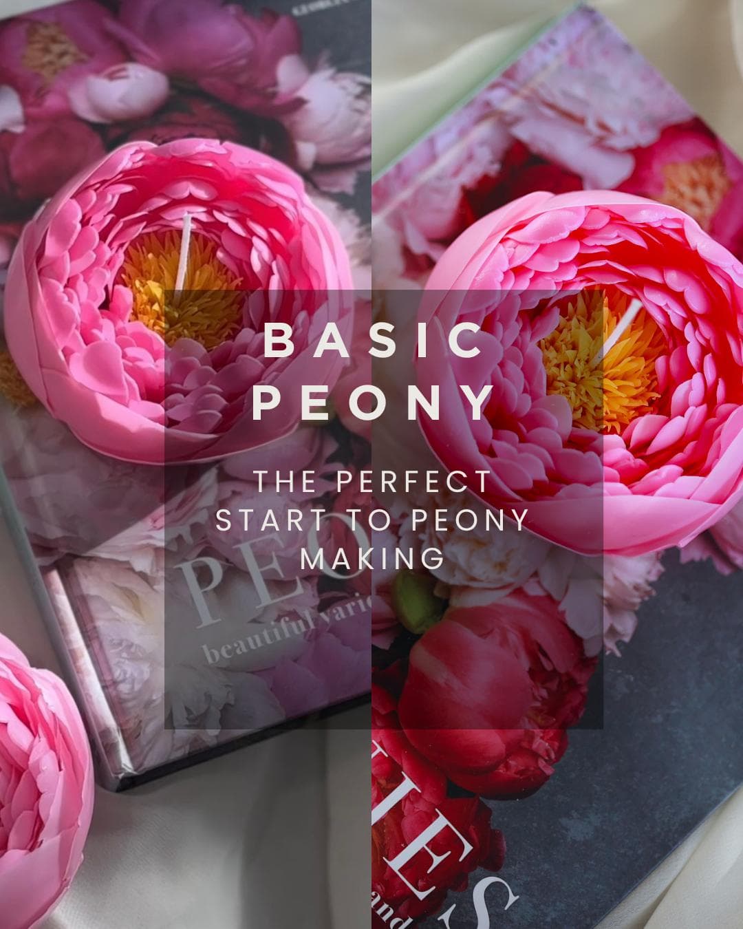 Pink peony floral candle.